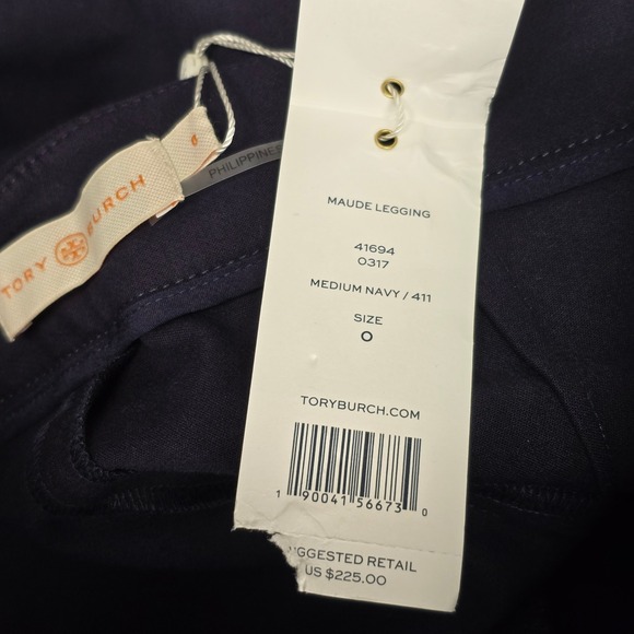 Tory Burch Maude Legging Pants Medium Navy Blue Slim Fit Side Zip 41694 Size 0 - Picture 7 of 14